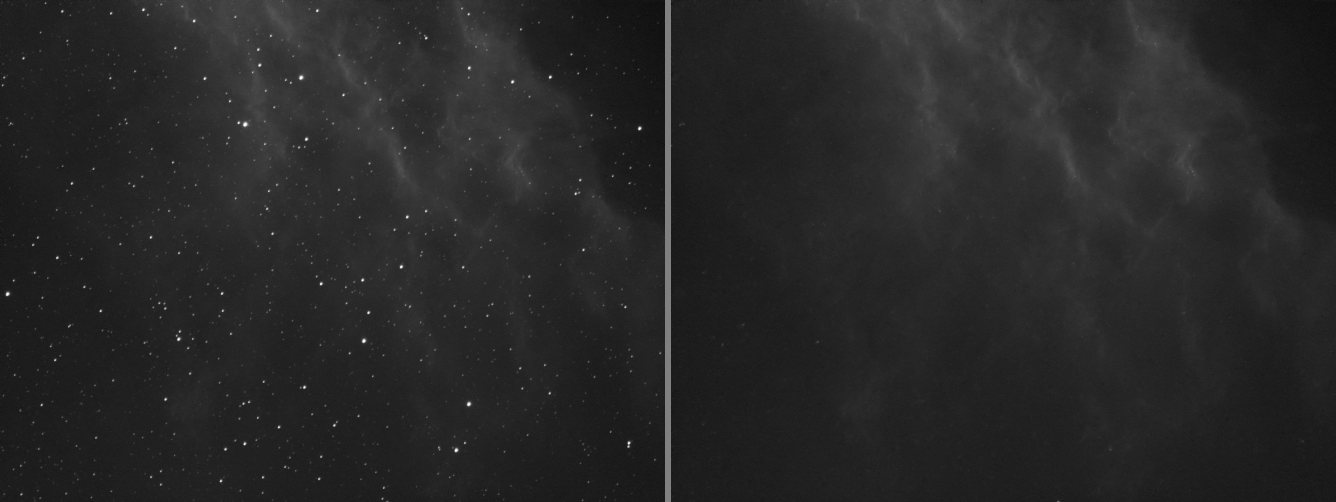 The stack and the same image with its stars removed, side by side