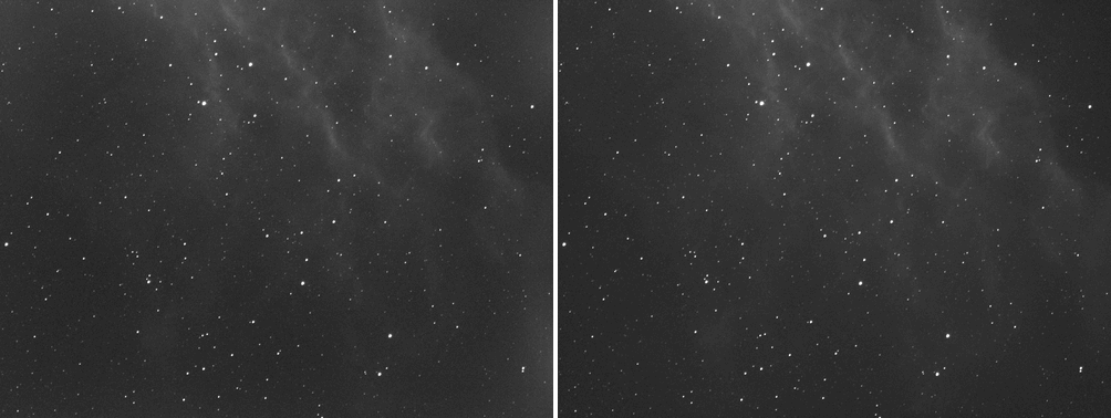 A raw light and the calibrated light, side by side, each with a screen stretch